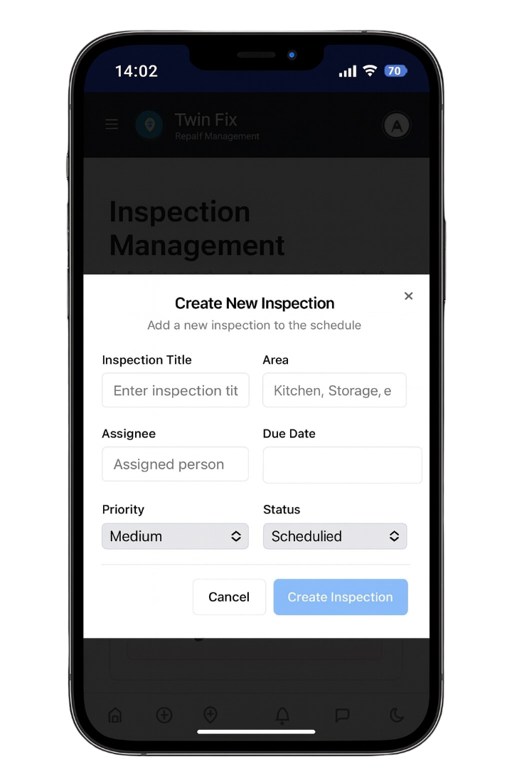 TwinFix Inspection Management - Create New