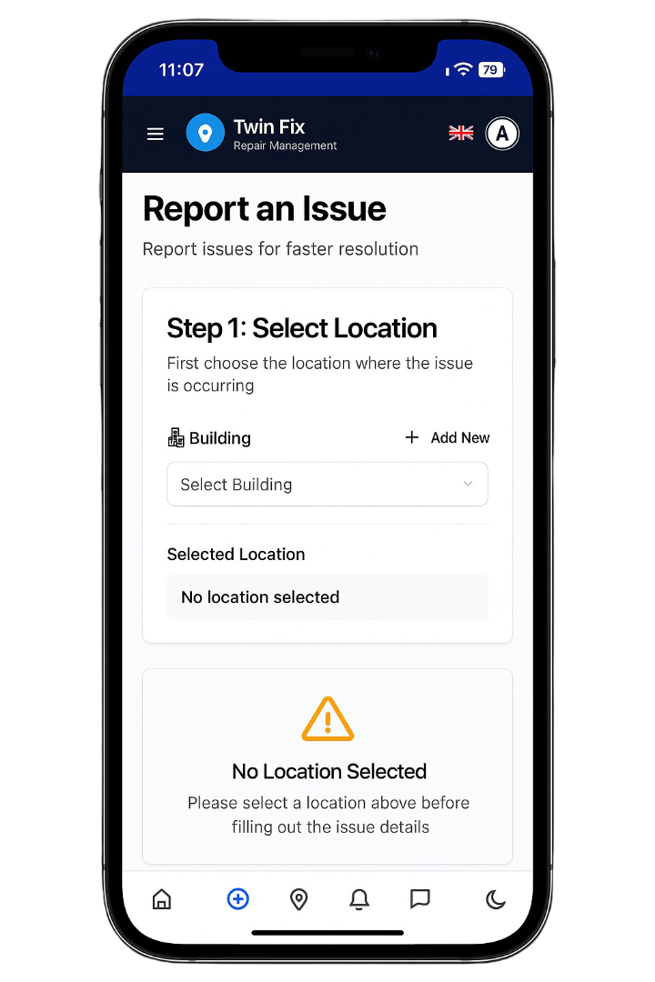 TwinFix Mobile App - Select Location